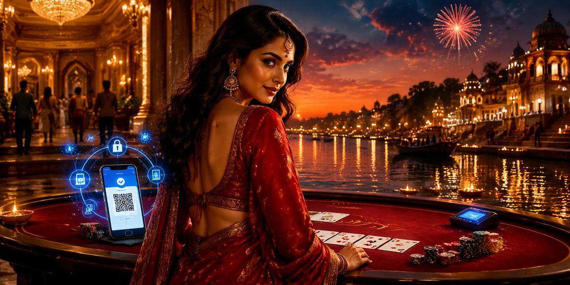 Hand dealing cards in an Andar Bahar game with red and gold theme