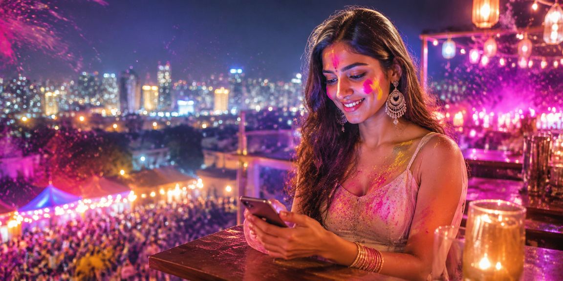 Player enjoying mobile casino games during Holi festival in India
